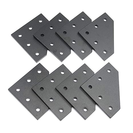 8PCS/Set Surface Anodic Oxidation Black L Shape Corner Bracket Plate 5-Hole Outside Joining Plate for 2020 Series Aluminum Profile 3D Printer Frame (Black L-8)