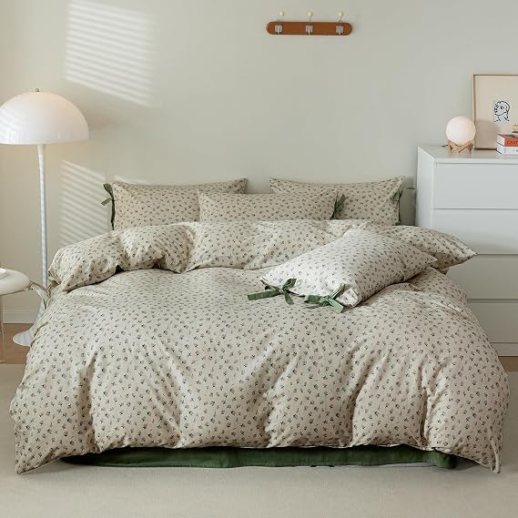 VM VOUGEMARKET Full Comforter Set-Green Comforter,Cute Floral Bedding Comforter Sets,3 Pieces,1 Soft Botanical Flowers Comforter with 2 Pillowcases-79 x90