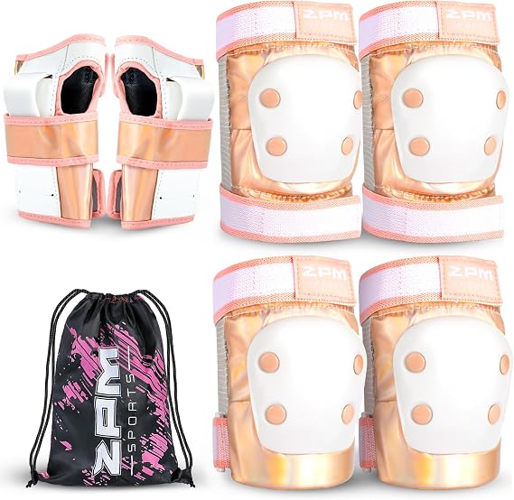 2PM SPORTS Knee Pads for Women, Wrist Guards Knee and Elbow Pads Set with Drawstring Bag, Protective Gear Set for Girls Kids Roller Skating Skateboard