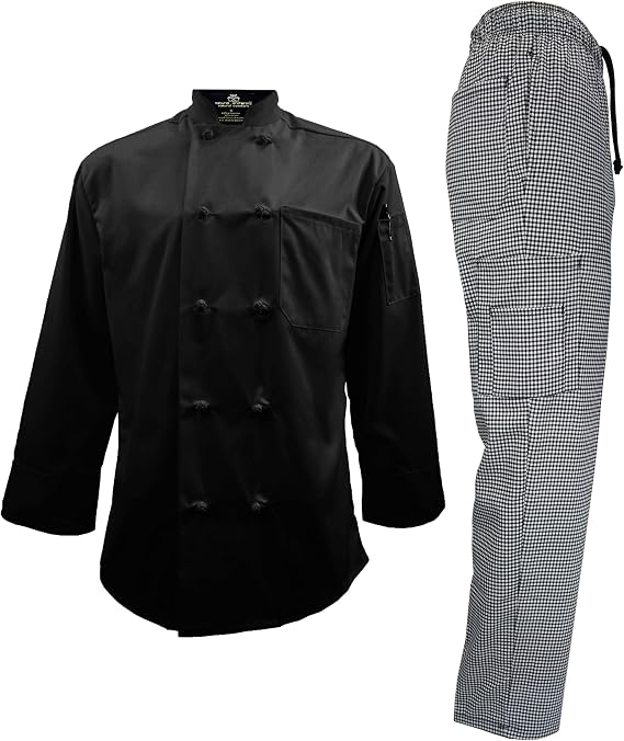 Natural Uniforms Men's Chef Uniform Set - Chef Coat and Cargo Pants Set
