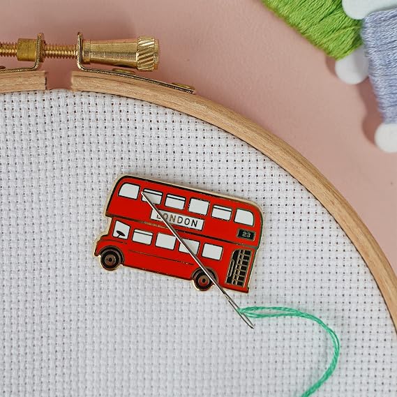 Caterpillar Cross Stitch Needle Minder - London Bus for Cross Stitch, Sewing, Embroidery and Needlework Accessories, Enamel and Magnetic