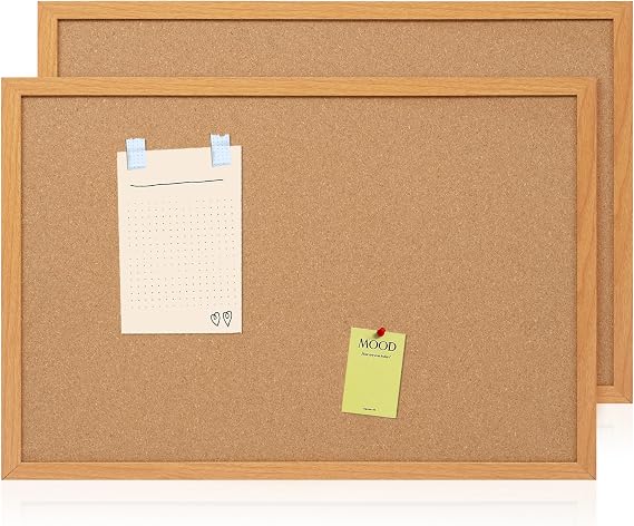 2 Pack Cork Bulletin Board 20 x 30, Wood Framed Corkboard for Wall