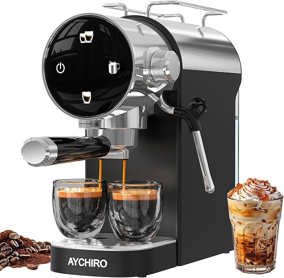 AYCHIRO Semi-Automatic Espresso Machine with Milk Frother, 20 Bar Espresso Coffee Machine, Espresso Maker with Removable Water Tank & Drip Tray, Compact for Home Latte Cappuccino
