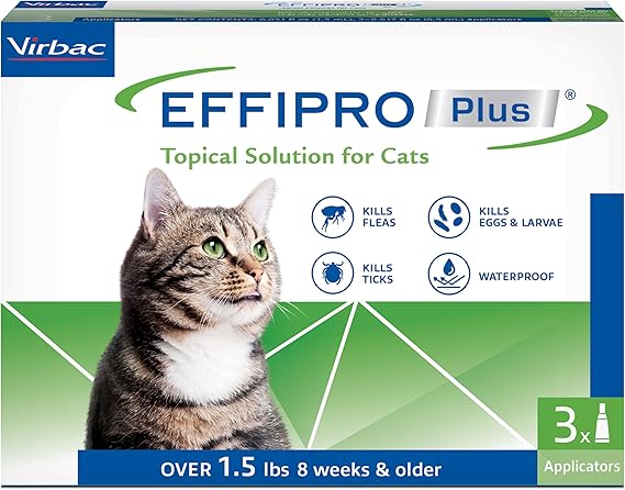 Virbac EFFIPRO Plus Topical Solution for Cats Over 1.5 lbs, 3 Month Supply, Non-Perishable