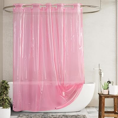 Barossa Design No Hook Clear Pink Shower Curtain or Liner - Soft EVA 10G Extra Heavy Duty Shower Curtain with 3 Magnets for Bathroom, Standard Size 71 x 74, Clear Pink
