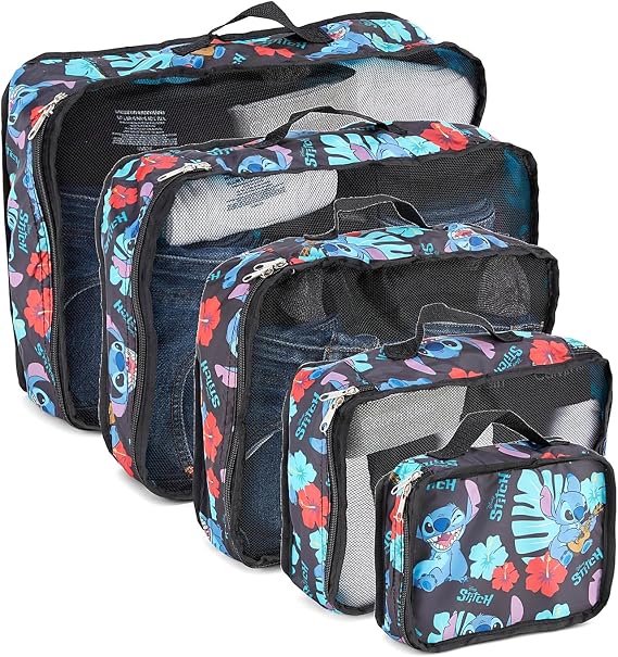 Disney Packing Cubes for Travel 5 Piece Compression Set, Mickey Minnie Stitch Pooh Luggage Organizer Bags