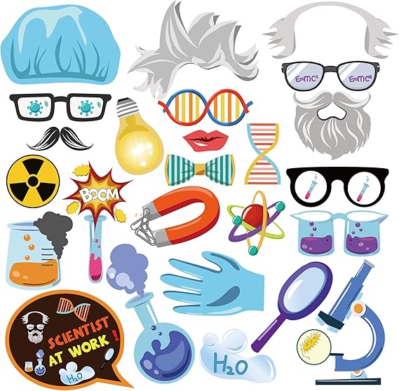Scientist Photo Booth Props(25CT),Laboratory Photo Booth Props with Stick for the scientist Decorations,Laboratory Party