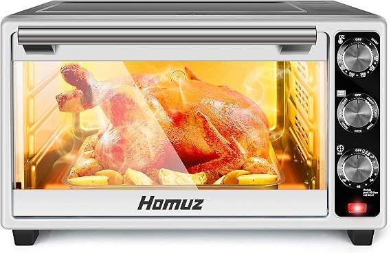 Air Fryer, Homuz 7 In 1 Toaster Oven Oilless Cooker Fryer with Cooking Functions, 1500W 22L/23QT Family Size Roast, Bake, Broil, Pizza Function, ETL Certified, Silver Black, TO5726-UL