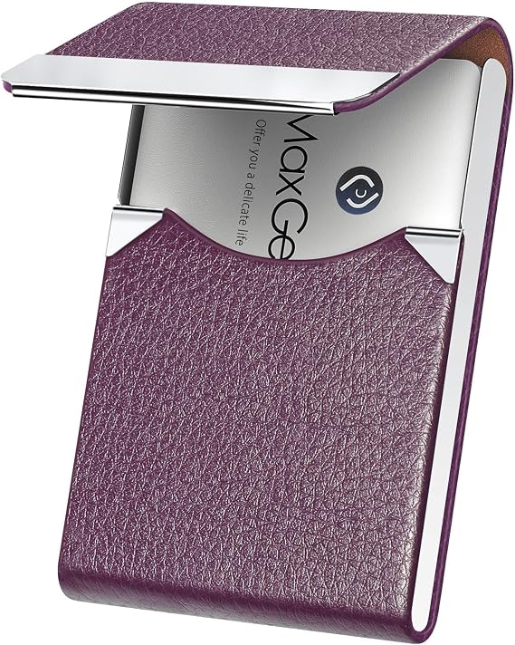 MaxGear Business Card Holder, PU Leather Business Card Case, Purple