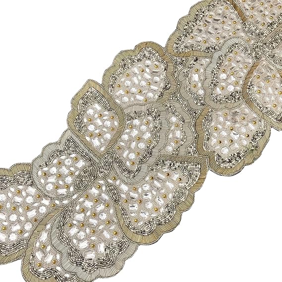 Enliven Handmade Butterfly Beaded Table Runner,13x36 Inches Lightweight Decorative Table Runner,Perfect For Dining/Wedding/Party/Everyday Use & Easy To Clean, Elegant Floral Beaded Runner(Silver,Gold)