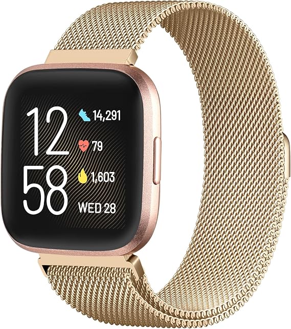 Metal Bands Compatible with Fitbit Versa 2/Versa Lite SE/Versa Band for Women Men, Royal Gold, Small