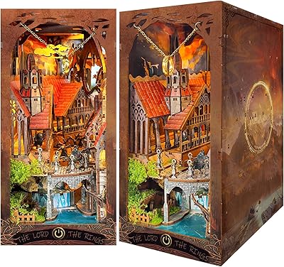 Spilay DIY Dollhouse Booknook Kit,DIY Bookshelf kit,with LED Light and Dust Cover for Bookends Model Build kit,Handmade Crafts Gifts for Birthday Valentines DayValley of The Illusory Rings