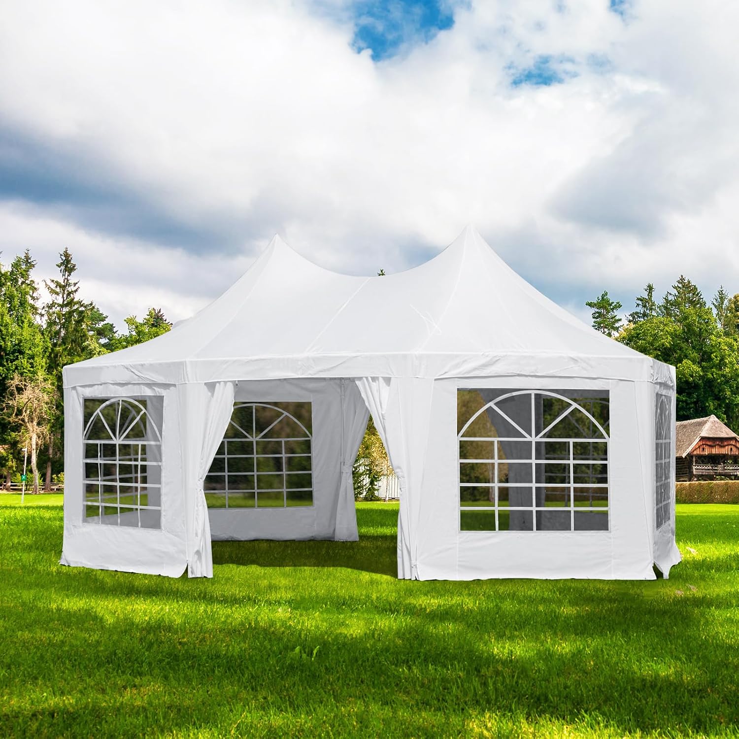 EROMMY 20' x15' Party Tent, White Wedding Tent, Octagonal Heavy Duty Canopy with 6 Removable Sidewalls, 6 Church Windows and 2 Pull-Back Doors, Outdoor Gazebo Pavilion Tent for Party, Wedding, Event