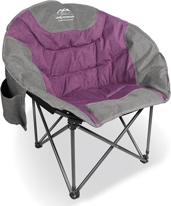 Moon Camping Chair,Portable Round Folding Lawn Chair with Cup Holder,Cooler Bag,Outdoor Heavy Duty Comfy Chairs,Perfect for Family Camping,Hiking,Picnics and Beach Trips,Purple