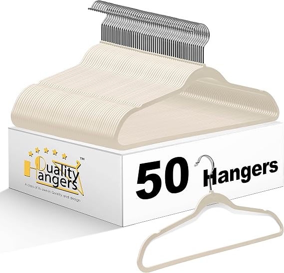 Quality Hangers Multi Pack Slim Plastic Hangers for Clothes - Sturdy Non-Velvet Pink Hangers with 360 Swivel Chrome Hook & Notches - Versatile for Coats Shirts Dresses (50, Ivory, 17.7" inch)