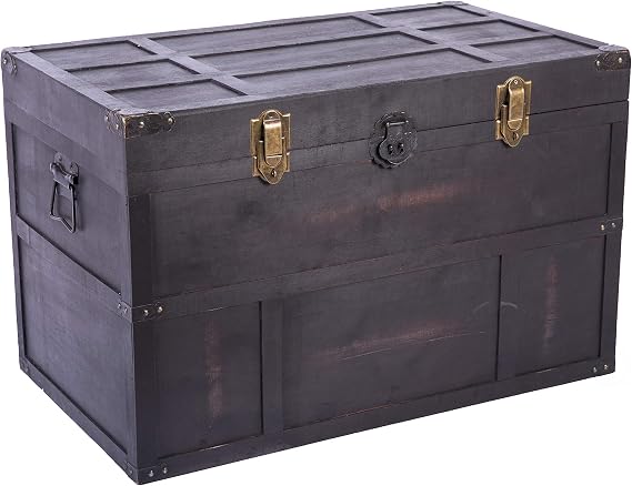 Antique Style Large Dark Wooden Storage Trunk with Lockable Latch