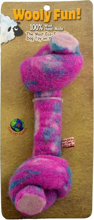 Wool Knotted Bone Chew Toy, 8.5-Inch, Magenta