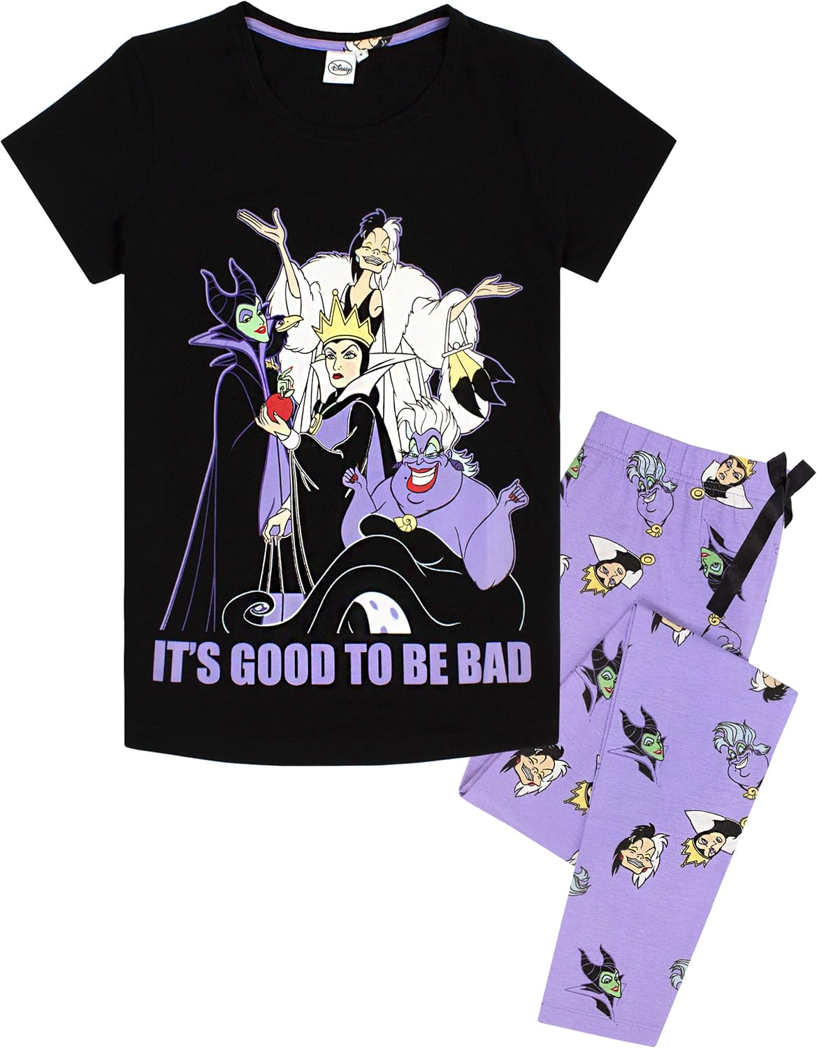 Disney Villains Pajamas Womens Lounge-pants & T-Shirt Pjs Set Large Black