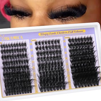 Fluffy Lash Clusters 150D+200D+300D Thick Volume Cluster Eyelash Extensions 12-25mm Dramatic Long Eyelash Clusters Wispy Individual Lashes D Curl Cluster Lashes DIY Glam Lash Extension by Yawamica