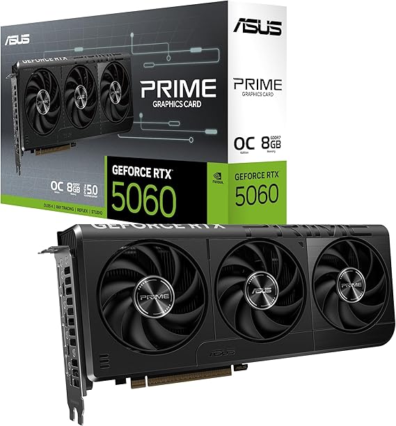 ASUS SFF-Ready Prime GeForce RTX™ 5060 8GB GDDR7 OC Edition Graphics Card PCIe® 5.0, 8GB GDDR7, HDMI®/DP 2.1, 2.5 slots, Axial-tech fans, Dual BIOS
