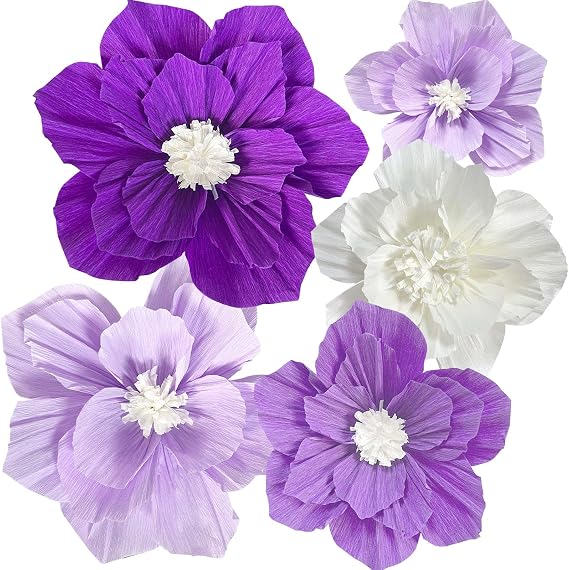 ANSOMO Purple Paper Flowers 3D Wall Decor Birthday Party Decorations Women | Violet Lavender Light Dark Purple White Lilac, Wedding Bridal Baby Shower Wall Decor, Nursery Room Backdrop Centerpieces