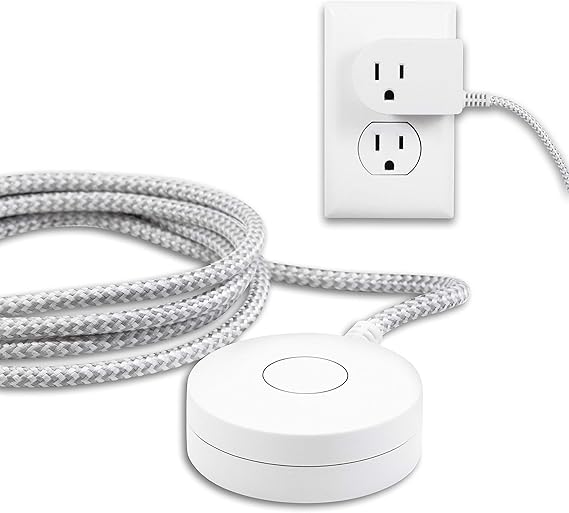 Philips Grounded On/Off Switch with Braided Cord, 6 Ft Cable, Tabletop | For Table or Wall Mount, Perfect for Lamps/Seasonal Lights, 3 Prong, Slip Resistant Base, White, SPS1611WA/37