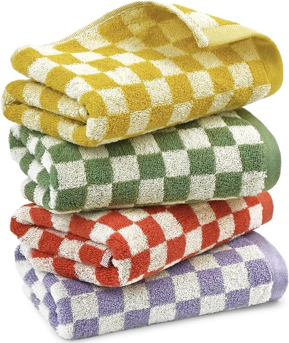 Jacquotha Hand Towels for Bathroom 4 Pack, Checkered Hand Towel Set