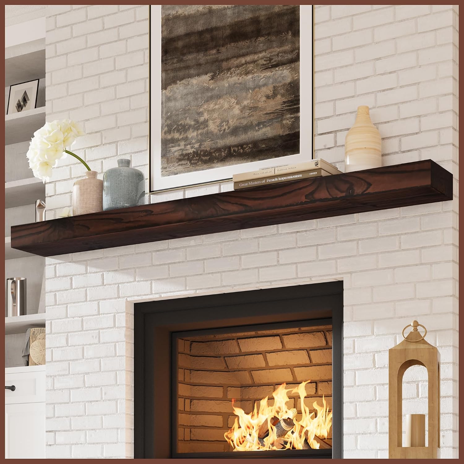 Fireplace Mantel - Handcrafted Wood Mantles for Over Fireplace - Wall Mounted Fireplace Mantel Shelf - Floating Fireplace Mantel for Living Room Decor - 72 Inch - Dark Brown