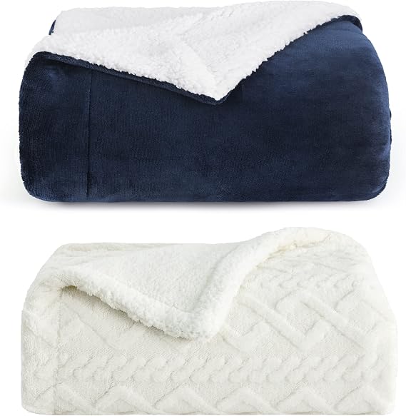 Bedsure Sherpa Blanket & Sherpa Cable Blanket Queen Size