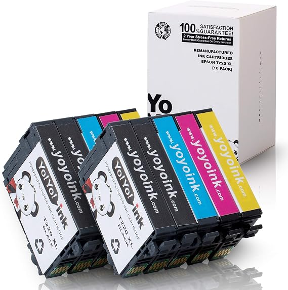 Remanufactured Ink Cartridge Replacement for Epson T220XL 220 XL 220XL (4 Black, 2 Cyan, 2 Magenta, 2 Yellow; 10 Pack)