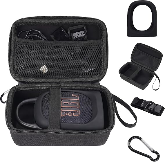 YouKnow Silicone Cover and Travel Case for JBL Clip 5 Ultra Portable Bluetooth Speaker, with Removable Strap Attach to Bike Golf Cart Boat (Silicone Cover and Travel Case) (Black)