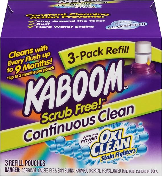 Kaboom Scrub Free! Continuous Clean with OxiClean, 3-Pack Refill | Continuous Toilet Bowl Cleaner, Scrub Free, Safe for Septic Systems