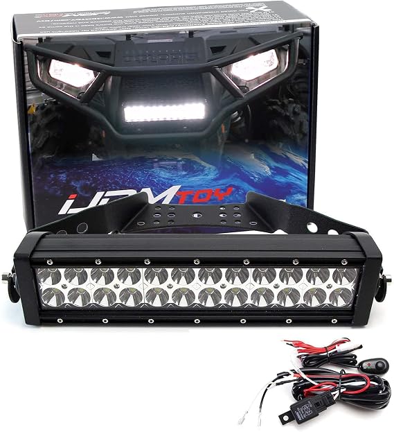 iJDMTOY 14-Inch LED Light Bar Kit Universal Fit ATV UTV Handles, Grill & Hood, Includes 72W High Power Double Row LED Light Bar, Handlebar/Front Grille/Hood Mount Bracket & On/Off Switch Wirings