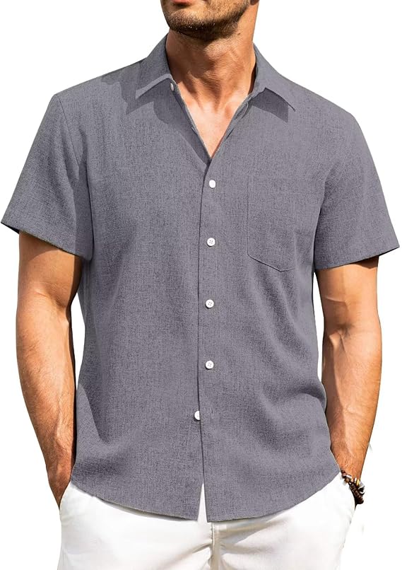 Mens Linen Shirts Short Sleeve Summer Lightweight