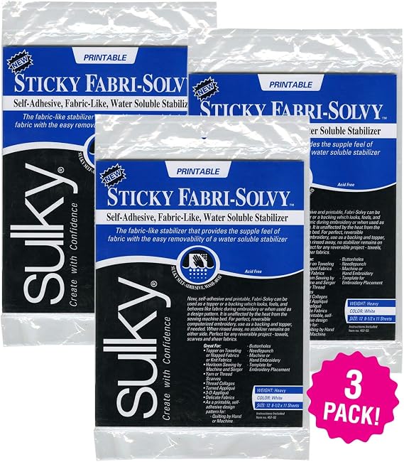 Sulky Sticky Fabri-Solvy Stabilizer 8.5"X11" 12pcs 3/Pk, 3 Pack