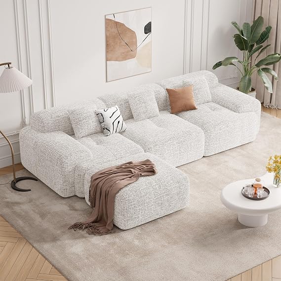 Hawthyhone L Shaped Corner Sofa 310cm Chenille Sofa, Beige | Memory Foam,3-4 Persons Corner Sofa Bed,No Assembly Required,Living Room
