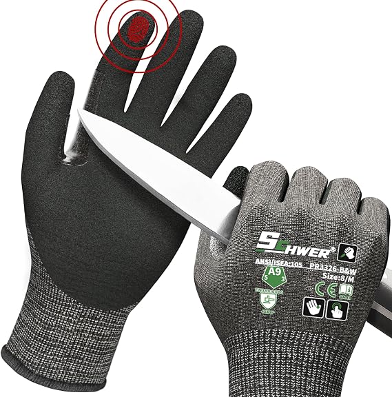 Schwer ProGuard High Level Cut Resistant Work Gloves PR3326 for Extreme Protection,ANSI A9 Cut Gloves with Reinforced Thumb, Non Slip, Breathable, Durable, Touch-screen, Black 1 Pair(M)