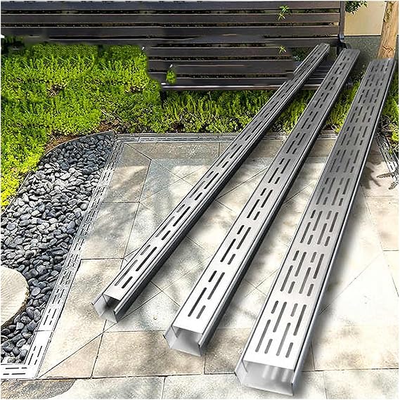 Garden Mini Trench Drain Kit, 304 Stainless Steel Slim Channel Drainage Trench Drain System with Connector, Drop-in Slimline Floor Drainage Ditch, for Patio Yard Sidewalk(Channel Drain,5x5cm(2x2in))