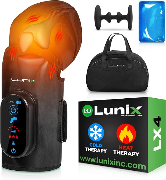 Lunix LX4 FSA Cordless Knee Massager with Heat, Compression & Vibration, Rechargeable Wrap for Knee, Calf & Thigh, Hot/Cold Therapy Option, Touchscreen Control for Everyday Comfort, Charcoal Black