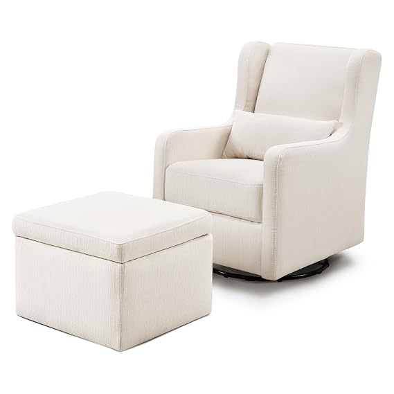 Carter's by daVinci Adrian 360 Swivel Glider Chair w/ Storage Ottoman - Water & Stain Resistant Rocking Chair Glider - GREENGUARD Gold & FSC Certified Glider Rocking Chair for Nursery & Living Room