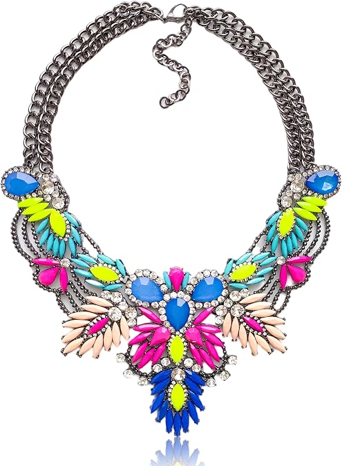 Chunky Punk Neon Pink Rhinestone Statement Collar Necklace