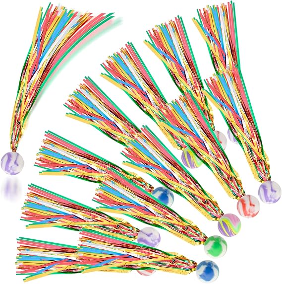 20 PCS Comet Balls with Colorful Streamers, Rubber Bouncy Balls for Birthday Party Favors, Easter Basket Goody Bag Filler