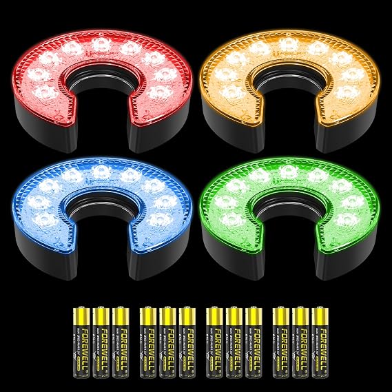 KINGTOP Battery-Operated LED Golf Hole Lights, C-Shape | 3 AAA batteries, six colors, breathing mode, one-touch control, C-shape opening, night backyard practice putting green
