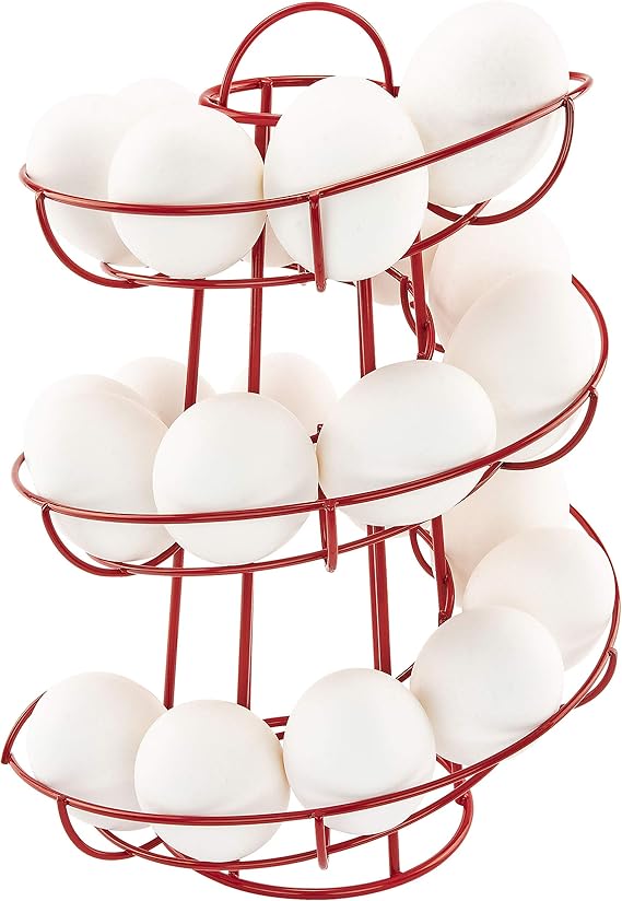 Egg Skelter Deluxe Modern Spiraling Dispenser Rack, Red, Stylish Kitchen Storage for Eggs