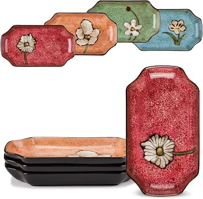 Serving Platters Ceramic, 11 Inch Farmhouse Large Serving Platters Set of 4, For Serving Appetizers, Salads, Desserts,for Microwave Ovens and Ovens 4 colors, 11 Inch, Set of 4