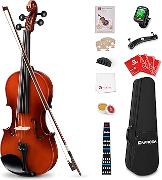 Vangoa Violin 1/2 Size Fiddle Full Set, Half-Size Acoustic Violins Solid Wood Sides Kit with Hard Case, Starter Violin Bundle for Students Beginners 6-10, Premium Novice Accessory Pack