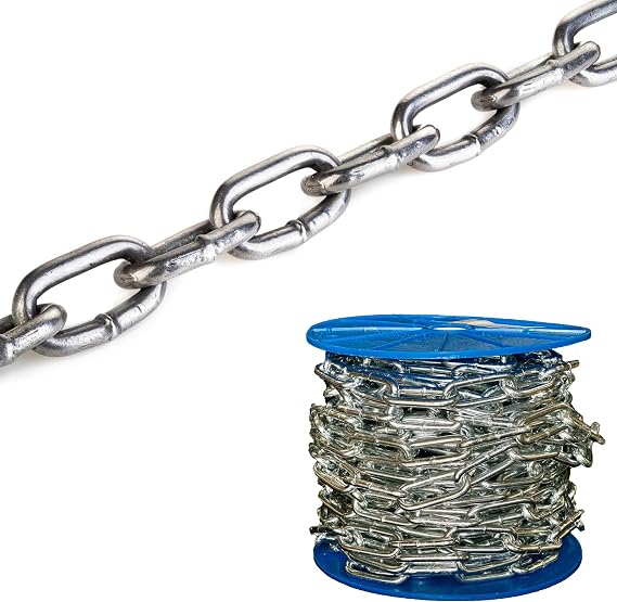 1 Metres (2mm) Zinc Plated Steel Chain Heavy Duty Durable Security Links Metre Cut Length 25kg Rated Load D2 - Long Link