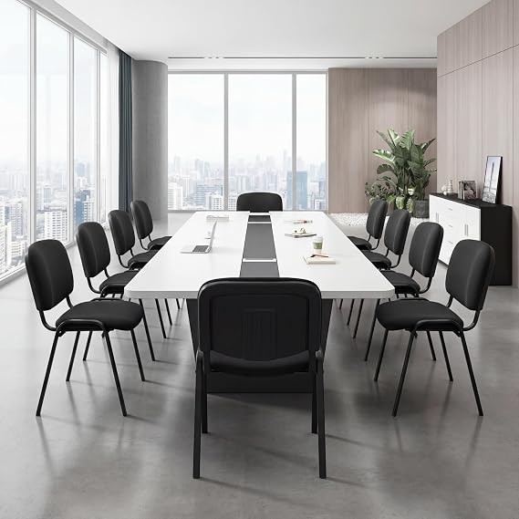 Stackable Office Guest Chairs, Reception Waiting Room Chairs with Padded Seat & Back, Armless No Wheels Conference Chairs for Office Meeting Lobby, Set of 10, Black Mesh Fabric