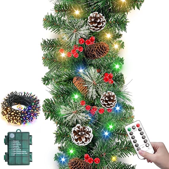 Christmas Garland 9FT Dual Color Change & Remote Control, 1Pcs