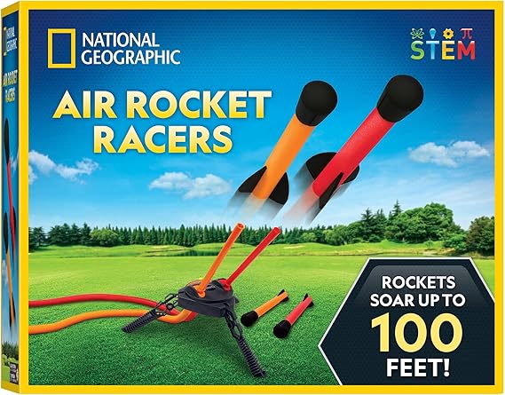 National Geographic Air Rocket Toy Jump & Launch Dueling Air Rockets up to 100Ft., Includes Launcher, 4 Foam-Tipped Rockets, Outdoors Kids Toys, Kids Science Kit, Rocket Launcher